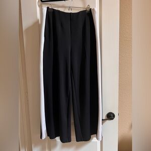 Lane Bryant Black Wide-Leg Track Pants with White Side Stripes